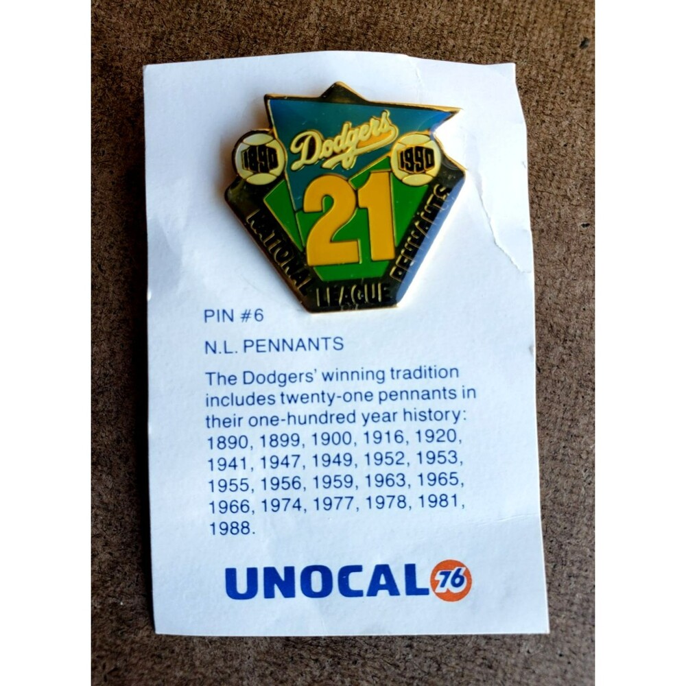 Vintage UNOCAL '76 GOLD PIN #6 1990 LOS ANGELES DODGERS 21 N.L PENNANTS Baseball